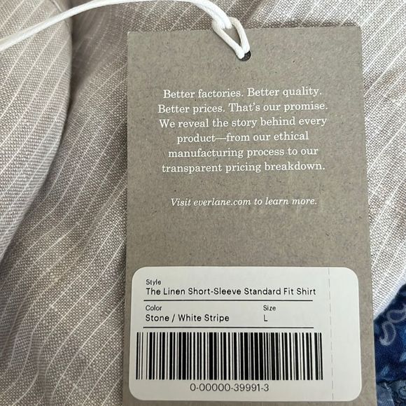 NWT Everlane The Linen Short-Sleeve Standard Fit Shirt Stone/White Stripe Size L - Picture 3 of 13